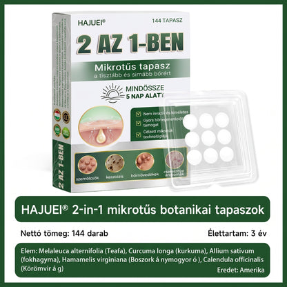 🇭🇺HAJUEI® ☺️ 2-az-1-ben Mikrotű & Hidrokoloid Tapasz | 🧪 Kiemelkedő Anyajegyek, Pattanások, Lapos Szemölcsök & Bőrkinövések Eltávolítója | Ráncok, Hegek & Bőrhibák Javítása | Láthatatlan Csillag Pattanástapasz Arcra & Testre | 144 db ✨