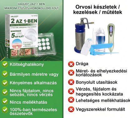 🇭🇺HAJUEI® ☺️ 2-az-1-ben Mikrotű & Hidrokoloid Tapasz | 🧪 Kiemelkedő Anyajegyek, Pattanások, Lapos Szemölcsök & Bőrkinövések Eltávolítója | Ráncok, Hegek & Bőrhibák Javítása | Láthatatlan Csillag Pattanástapasz Arcra & Testre | 144 db ✨