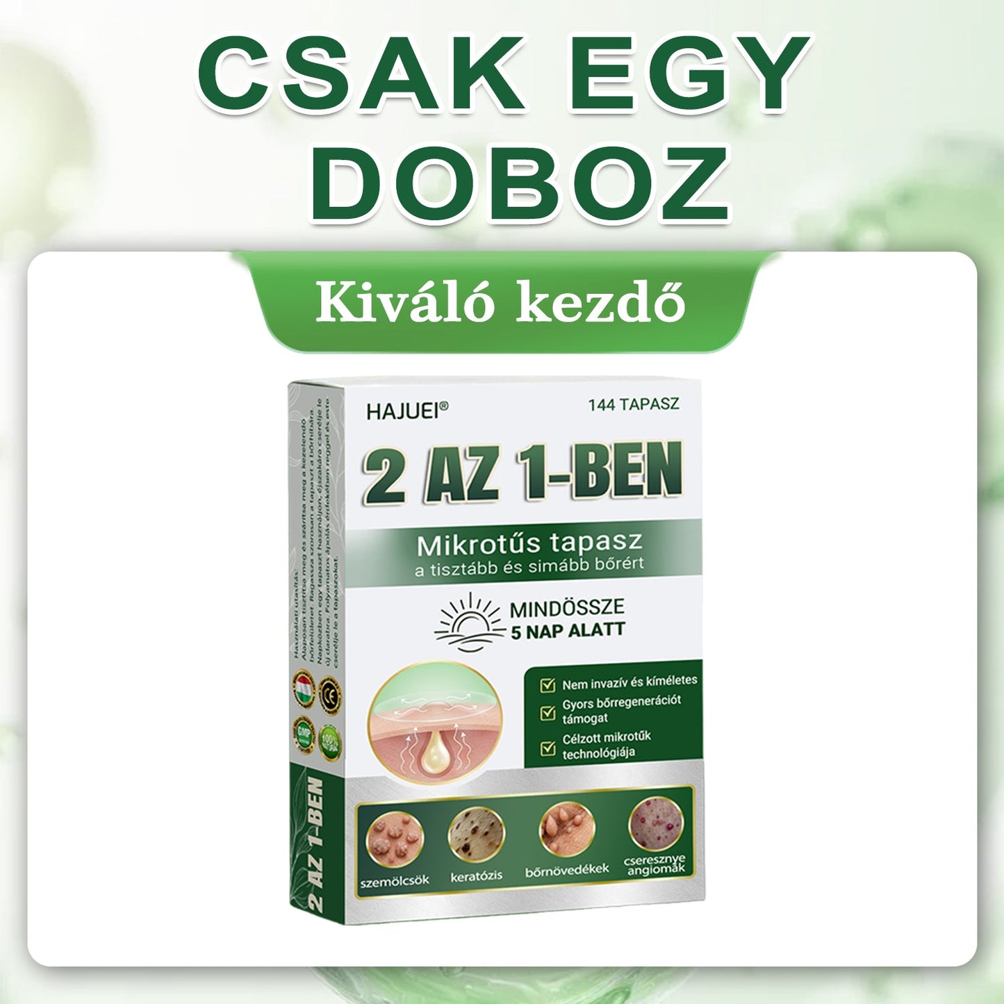🇭🇺HAJUEI® ☺️ 2-az-1-ben Mikrotű & Hidrokoloid Tapasz | 🧪 Kiemelkedő Anyajegyek, Pattanások, Lapos Szemölcsök & Bőrkinövések Eltávolítója | Ráncok, Hegek & Bőrhibák Javítása | Láthatatlan Csillag Pattanástapasz Arcra & Testre | 144 db ✨